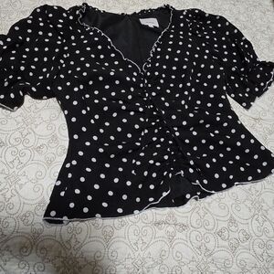 Cinq à Sept Black and White Polka Dot Blouse